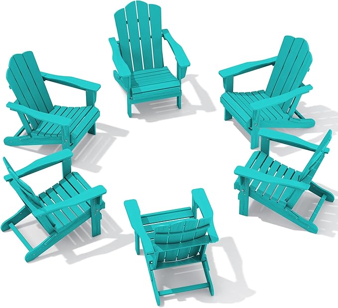KINGYES Folding Adirondack Chair Set of 6, HDPE All-Weather Folding Adirondack Chair, Aruba