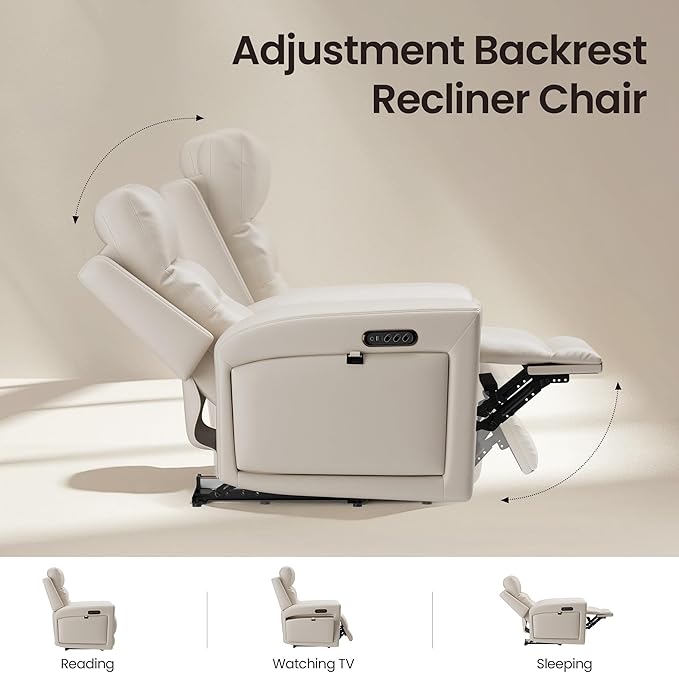 COLAMY Aura Triple Motors Power Recliner Chairs with USB and Type C Port, Home Theater Chair with LED Lights, Electric Wall Hugger Recliner for Living Room, Beige