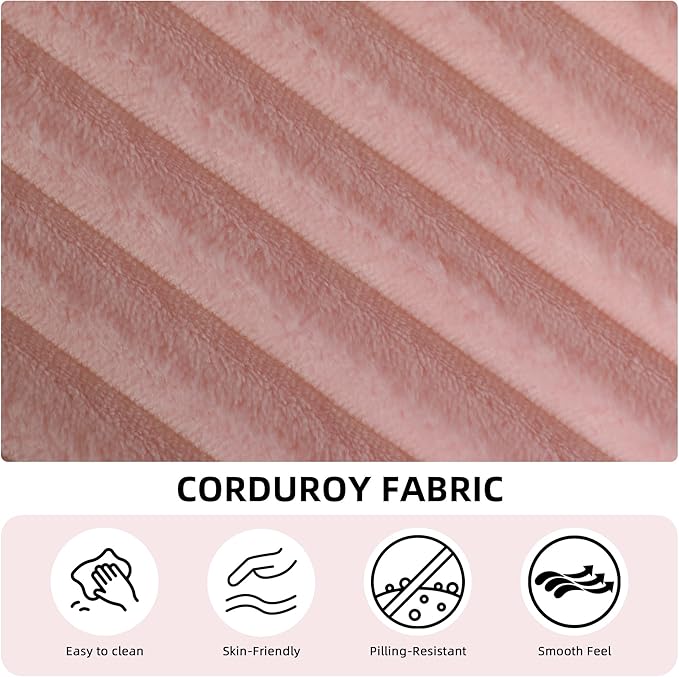 54"W Oversized Chaise Lounge Chair Indoor, Boneless Chaise Lounge Couch, Convertible Comfy Reading Chairs, Compression Sofa with Ottoman, Corduroy Sleeper Couch Chair for Living Room, Pink