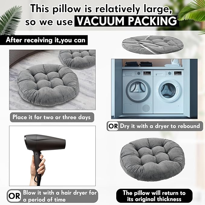 Jerify Floor Pillow Cushions 22 x 22 Inch Round Square Large Meditation Floor Pillow for Classroom Adult Meditation Picnic Party Cushion for Seating Gift Christmas(Round,Dark Gray,2 Pcs)