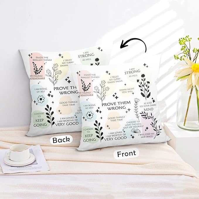 uinwk Prove Them Wrong Motivational Pillow, 18x18 - Inspirational & Positive Covers for Therapist Office & School Counselor, Mental Health Decor - Gifts for Girls