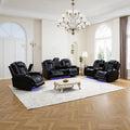 Caberryne Power Recliner Sofa Set with LED Lights,Leather Reclining Couch with Coffee Table/Storage Console/Cup Holder,Reclining Living Room Set with 5 Recliner Seats for House(3 Piece Set,Black)