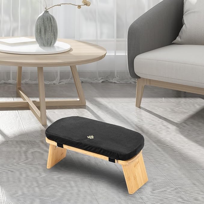 Estleys Meditation Bench, Bamboo Meditation Stool, Folding Kneeling Meditation Bench, Seiza Prayer Bench, Prayer Bench with Meditation Cushion, Kneeling Stool (Black & Bag)