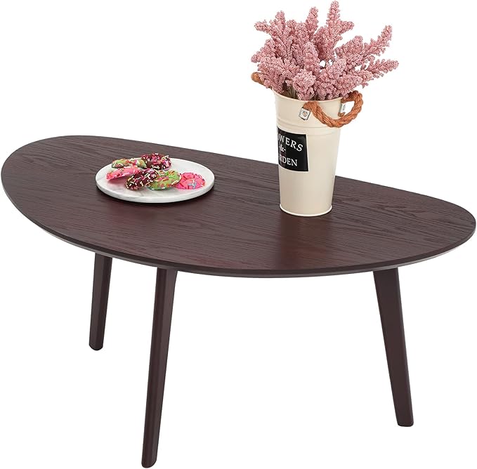 FIRMINANA Small Oval Coffee Table for Living Room,Mango Tabletop Mid Century Modern Coffee Table,Espresso,18.9" D x 33.47" W x 15.75" H