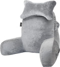 SLIGUY Reading Pillow for Sitting in Bed Couch Adult, Back Pillow with arm Support and Pockets, Adult Back Pillow Bed Chair for Bed Rest, Reading, Watching TV, Gaming for Boys and Girls Light Grey