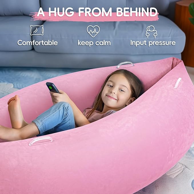 OUTREE Upgraded Sensory Chair for Kids — 60" Sensory Pod Inflatable Peapod for Children, Includes Electric Air Pump,Sensory Toys Giftfor Kids with Autism,Pink