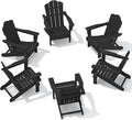 KINGYES Folding Adirondack Chair Set of 6, HDPE All-Weather Patio Chairs, Wooden Textured Lawn Chair for Poolside, Backyard, Deck, Fire Pit, Black