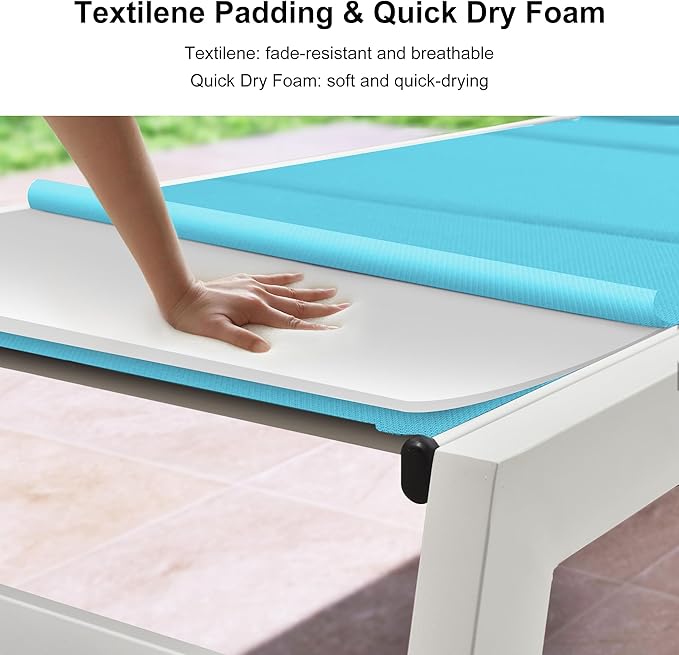 PURPLE LEAF Outdoor Chaise Lounge Set Adjustable Sunbathing Recliner with Side Table for Beach Poolside Outside Patio Aluminum Chaise Lounger Turquoise Blue