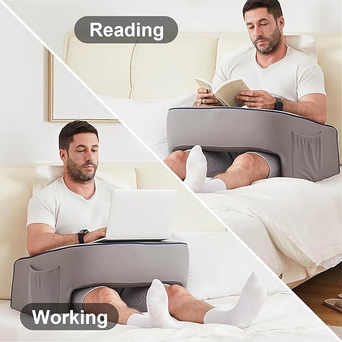 cooloo8 Soft Lap Desk Pillow for Adult, Extra Large Reading Pillow with Pocket, Arm Rest Pillow, Memory Foam Bed Rest Pillow can Reading, Working in Bed Floor Sofa (Grey)