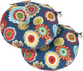 Magpie Fabrics Outdoor Round Bistro Seat Cushions with Ties, 15"x15"x4" Set of 2, Tufted Waterproof Barstool Chair Pads for Patio Home Garden Office, Floral Navy