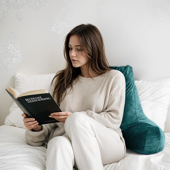 OAISZ Reading Pillow for Sitting in Bed Adult, Reading Pillow with Shredded Memory Foam, Bed Pillow with Washable Cover, Back Pillow Sitting Up with Extend Arms, Prussian Blue, X-Large