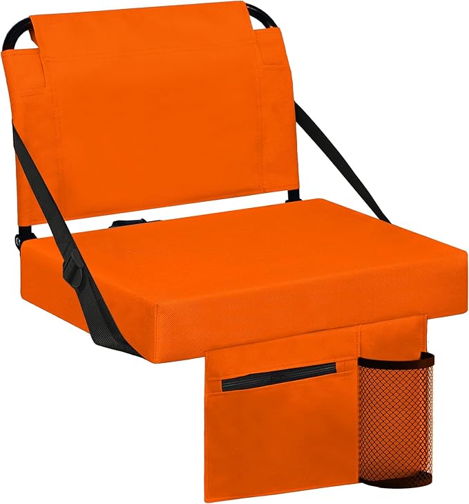 Stadium Seat for Bleachers with Back Support and Wide Padded Cushion Stadium Chair - Includes Shoulder Strap and Cup Holder
