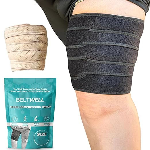 Beltwell® Adjustable Thigh Compression Wrap for Swollen Legs, Lymphedema, Varicose Veins, Lipedema, Edema, Circulation, Heaviness, Post-Surgery & Blood Clots – Muscle Recovery, Pain Relief, Circulation & Mobility – Support for Men & Women
