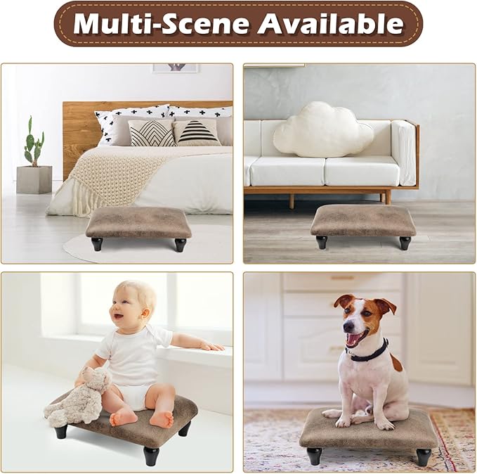 YOYETECO Small Foot Stool Ottoman with Stable Wood Legs Upholstered Footstool Padded Foot Rest Step Stool for High Beds Seat Chair Couch Sofa Patio Bedroom Living Room Office (5.9" H-Shallow Brown)