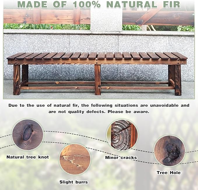 LSPYYDS Outdoor Garden Bench, 3-Person Wood Patio Bench Weatherproof Outdoor Backless Bench, Anti-Corrosion and Anti-Rust Garden Benches for Garden Lawn Porch Park Backyard (Natural,47.25''/120cm)
