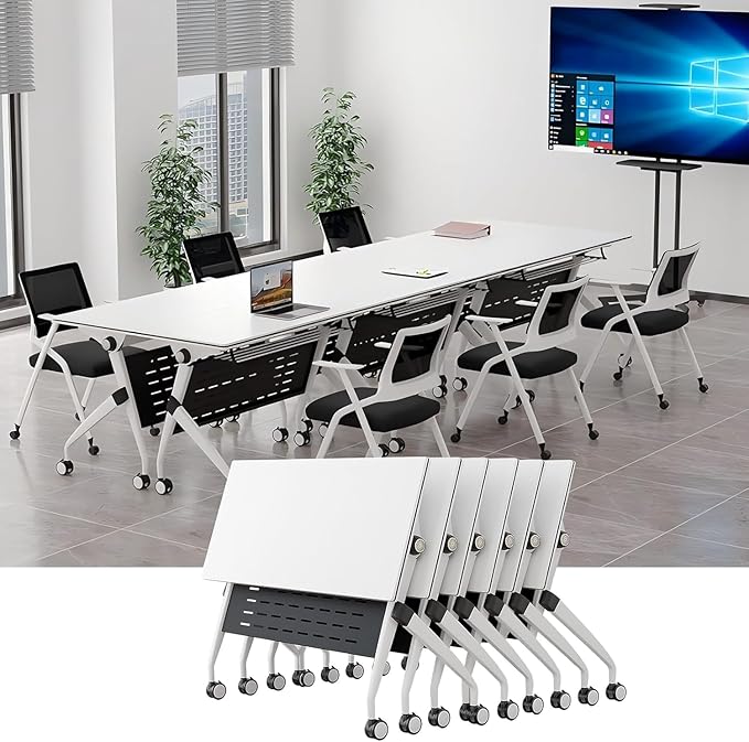 YUOXU Conference Room Table,Folding Conference Table,Flip Top Mobile Desk with Locking Silent Casters-Space Saving Rolling Table for Training Room, Office, Classroom (6, 62.99 * 23.62 * 29.53")