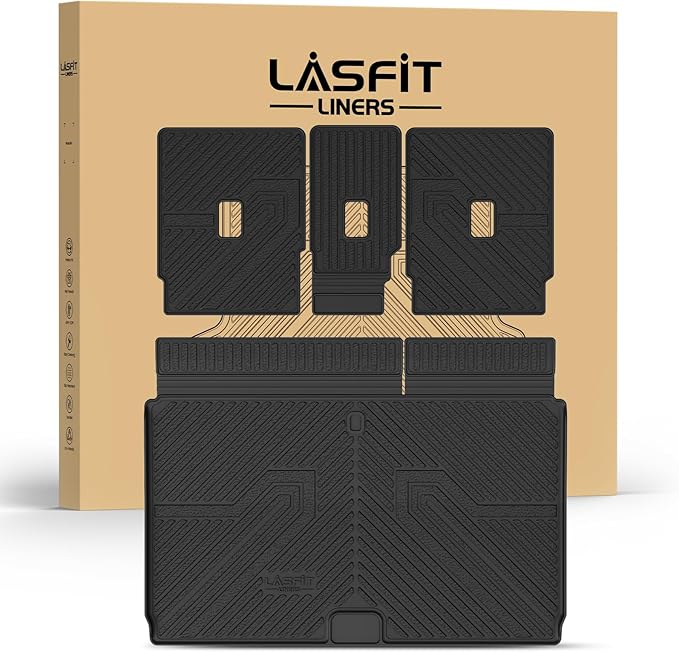 LASFIT Floor Mat with Backrest Mat Ford Expedition Max & Lincoln Navigator L 2025 2026(fit 7 and 8 Seats),Costom Fit All Weather Protection TPE Easy Clean Cargo Liners,4pcs,Black