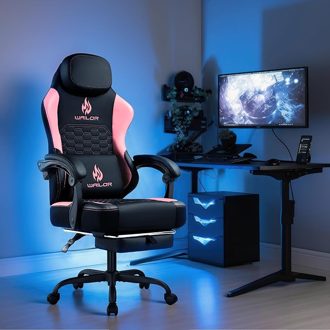 Gaming Chair with Massage and Packet Spring Cushion,Ergonomic Gamer Chairs for Adults with Footrest 300lbs,High Back Gamer Leather Chair with Headrest and Lumbar Support