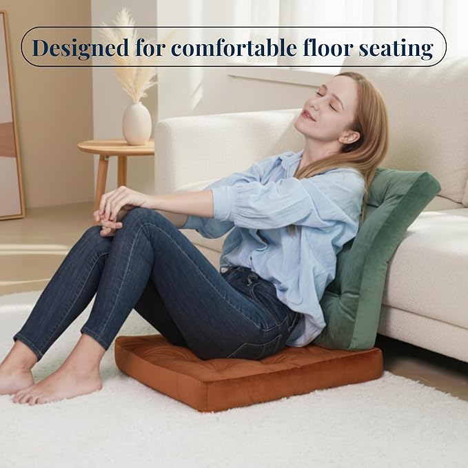 Velvet Floor Pillow Set of 2, Square Large Pillows seating for Adults, Brown Tufted Cushions for Meditation, Yoga, Tatami, Living Room, Chair, Machine-Washable & Dryer-Safe, Brown, 22x22 Inch