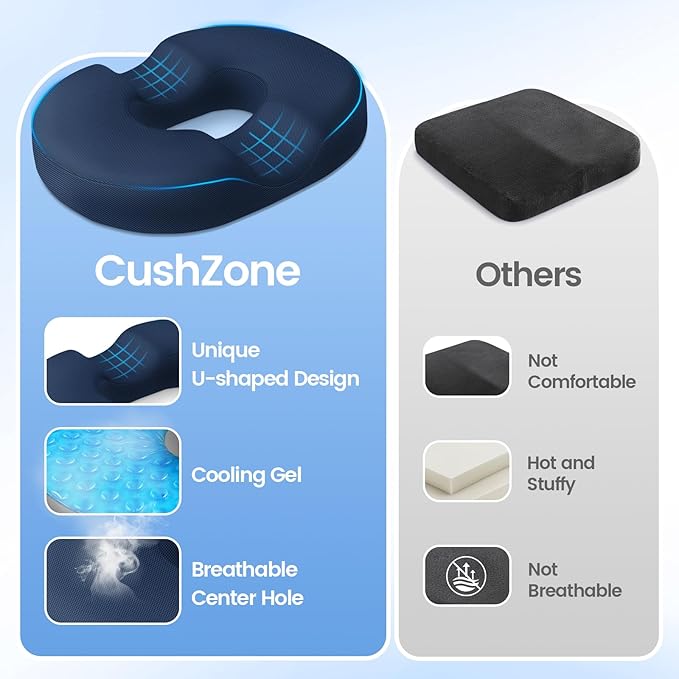 Donut Pillow Seat Cushion - Cooling Gel Floor Pillow, Memory Foam Floor Cushion for Office & Home, Car Seat, Hemorrhoids Pillow, Sciatica & Tailbone Pain Relief Chair Cushion, Blue-XXL