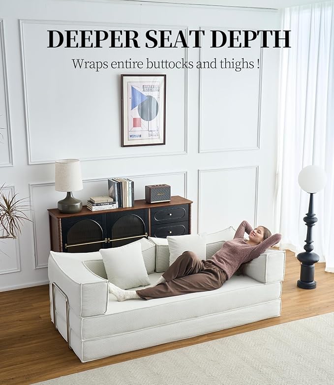 Carzzi-Life 79" Convertible Sleeper Sofa Bed, Corduroy Folding Sleeper Couch with Fixed-Shape Frame, Boneless Couch for Living Room Bedroom, Floor Sofa Lounge No Assembly Required (Beige)