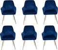 Purgreen Velvet Dining Chair Set of 6 - Modern Mid-Back Accent Chair with Gold Plating Legs - Comfy Upholstered Chair for Living Room,Restaurant,Kitchen & Reception Room (Velvet Blue, Set of 6)