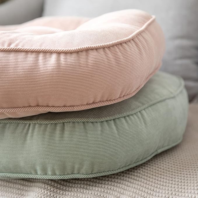 Corduroy Chair Pads Seat Cushion Soft Thicken Bedroom Living Room Floor Tatami Cushion Round Seat Pad for Kids Reading Adult Office,1 Count (Pink,22"x22")