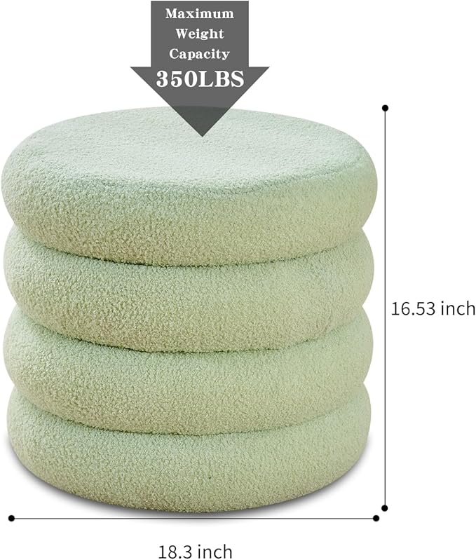 Wimarsbon Round Storage Ottoman, Modern Sherpa Footstool, Teddy Vanity Stool with Flip-Top Tray, Makeup Chair for Home Decor, Upholstered Footrest for Living Room & Bedroom (Green)