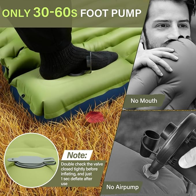 FUN PAC Camping Sleeping Pad, Ultralight Camping Mat with Pillow, Built-in Foot Pump Inflatable Sleeping Pads Compact for Camping Backpacking Hiking Traveling Tent,Single,Green