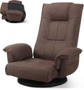Linen Fabric Ergonomic Gaming Chair, 6-Position Reclining Sofa Bed with Lumbar Support, Foldable Floor Lounger with Thick Cushion, Armrests & Side Pockets for Esports, Reading, Napping (Coffee)