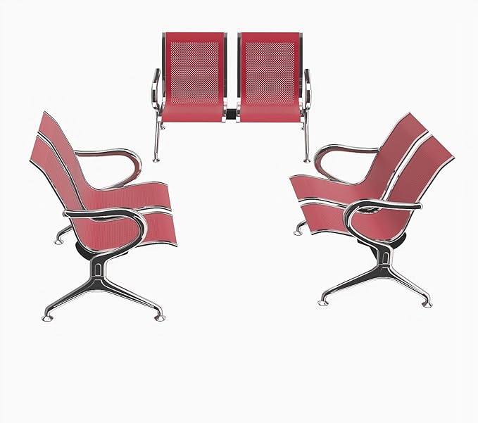 Kinfant 2-Seat Waiting Room Chair - Office Guest Reception Chairs with Ergonomic Backrests, Airport Waiting Bench with Armrests, Metal Waiting Furniture for Hospital, Bank (Dark Red, Set of 3)