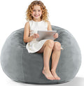 HABUTWAY 2FT Bean Bag Chair, 2' Beanbags Small Bean Bag Chairs with Filling, Teardrop Bean Bag Chair Luxurious Velvet Ultra Soft Fur with Removable Cover(Light Grey)