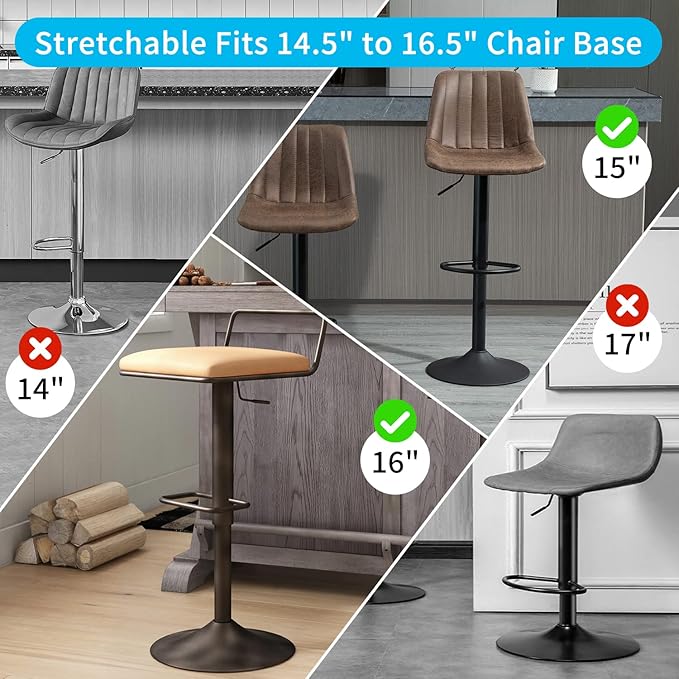 2 Pack Bar Stools Leg Protectors Ring, Non Slip Silicone Chair Leg Floor Protector, Pads Bottom Protect Wooden Floor No Scratches No Noise Anti-Slip, Stretchable Fits 14.5" to 16.5" Chair Base, Black