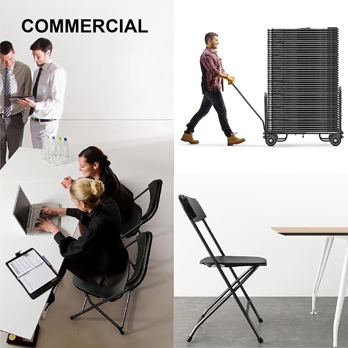 6 Pack Black Folding Chairs, Portable Party Chairs, Plastic Folding Chair,Stackable Commercial Seats with Steel Frame for Office Wedding Party Patio Dinning Events, 350lbs Capacity, Black