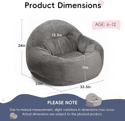 3 Feet Bean Bag Chair, BeanBag Chair for Teens & Youth, Bean Bag Couch with High-Density Foam Filler, Faux Fur Fabric, Living Room, Bedroom, Game Room, Dorm, Office ( Light Gray, 33.5"Dx33"Wx24"H )