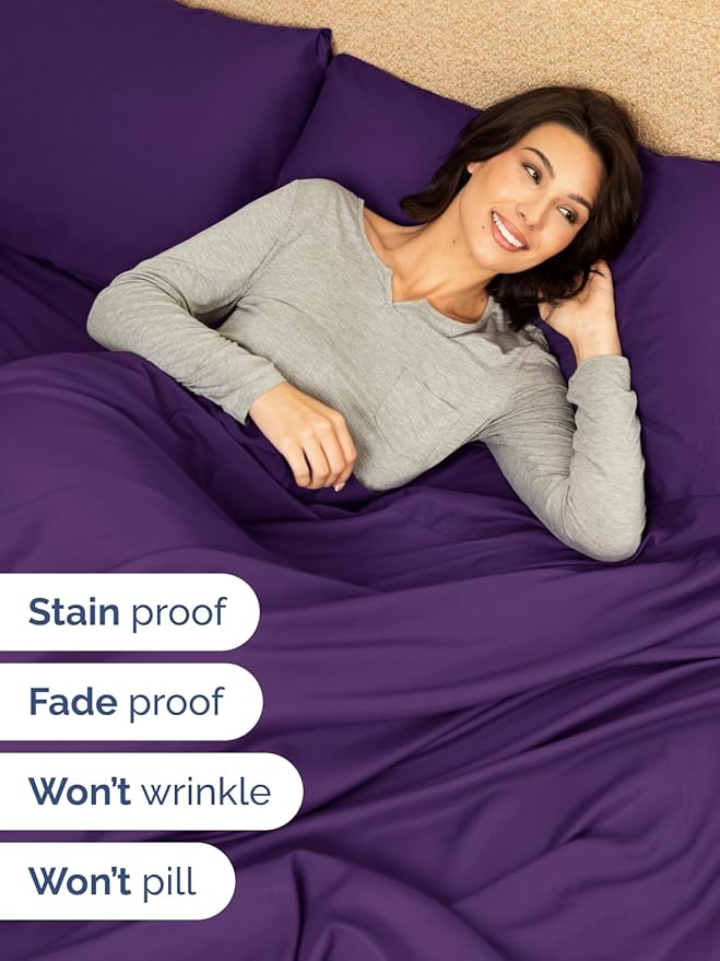 Extra Deep Pocket Twin XL Sheets - 3 Piece Breathable & Cooling Bed Sheets - Hotel Luxury Bed Sheet Set - Soft, Wrinkle Free & Comfy - Easily Fits Extra Deep Mattresses - Deep Pocket Purple Sheets Set