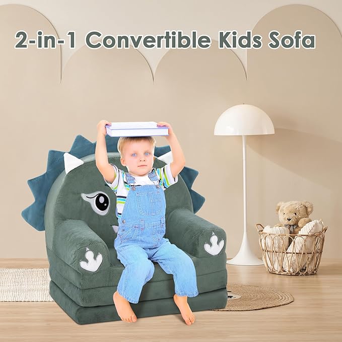decalsweet Kids Couch Comfy Foldable Kids Sofa to Lounger 2 in 1 Toddler Chair Plush Baby Sleeper Chair for Playing and Napping, Birthday Gifts for Boys and Girls
