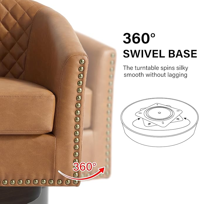 DREAMSIDEA Swivel Barrel Accent Chair, Comfy Modern Upholstered Round Faux Leather Arm Chair for Living Room, Bedroom（Coffee, Set of 1