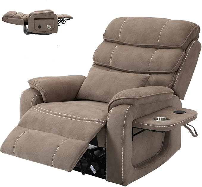 Large Lift Chairs Recliners for Elderly with Heated and Massage, Infinite Position Dual Motor Power Lay Flat Recliner with Cup Holder (Light Brown)