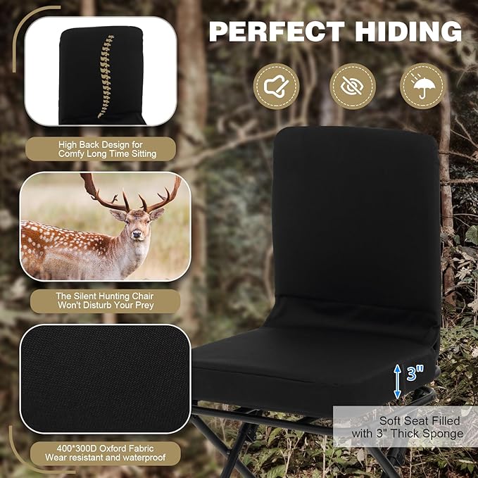 GYMAX Hunting Chair, 360 Degree Swivel Hunting Blind Chair w/ 3’‘ Oversized Duck Feet & Camo Padded Cushion, 330 LBS Silent Waterproof Rustproof Folding Ground Blind Hunting Seat Stool for Outdoors