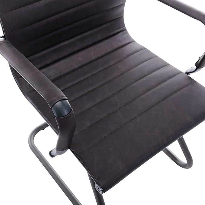 DM Furniture Office Reception Chairs No Wheels Leather Conference Chairs Back Support Guest Chair, Set of 2 (Vintage Charcoal)