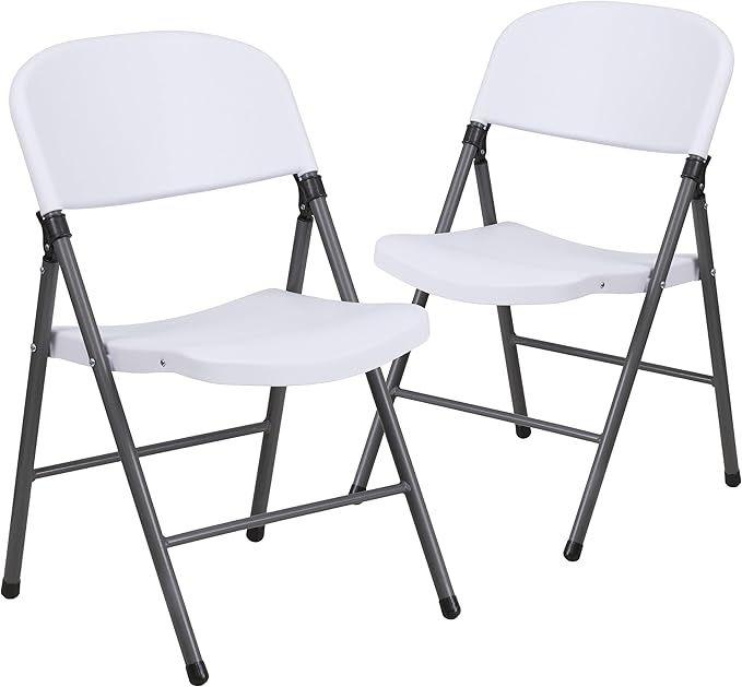 Flash Furniture 2 Pack HERCULES Series 330 lb. Capacity Granite White Plastic Folding Chair with Charcoal Frame