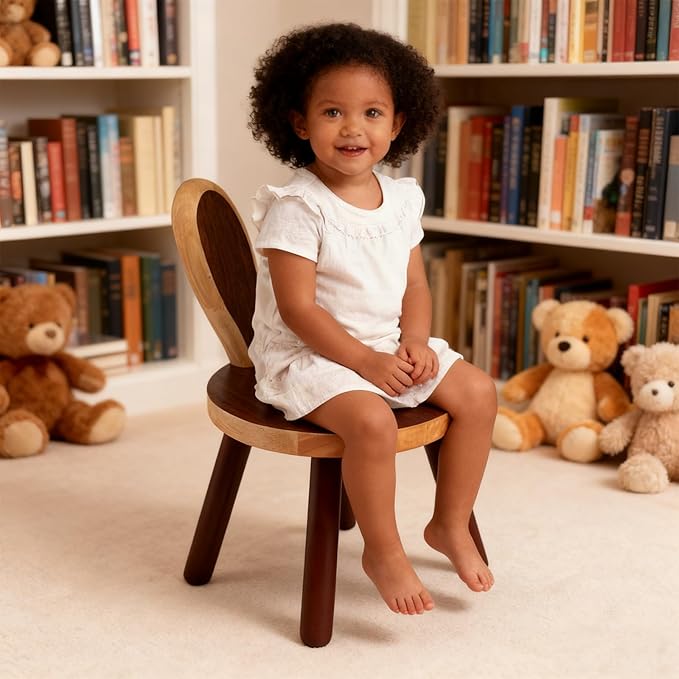 XXYOUPIN Bunny Chair for Kids 1-4 Years, Wooden Base with Removable Cushion,Anti-Tip Toddler Stool,Baby Nursery Decor Gift,Rabbit Design（1pack/Brown）