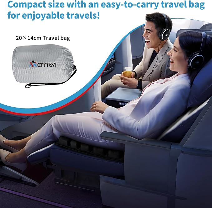 Inflatable Travel Seat Cushion with Built-in Pump & Carry Bag - Portable and Adjustable for use in Airplane, Car, Train, Truck, Office, Home - Coccyx, Sciatica, Tailbone Pain Relief (Black)