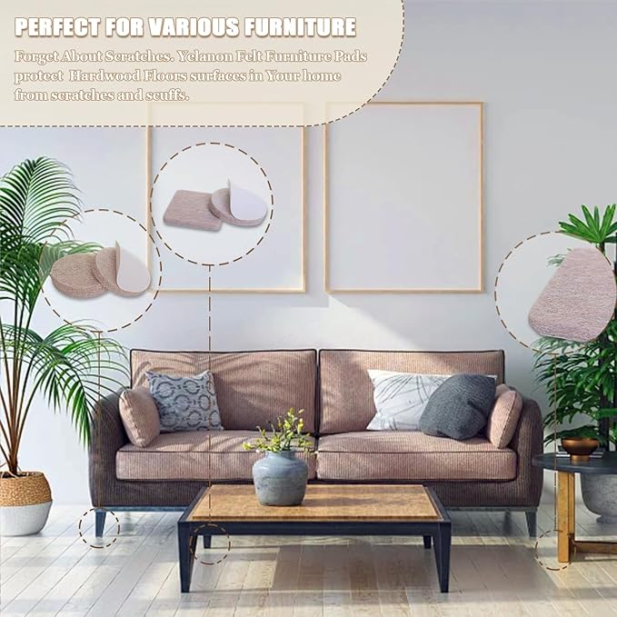 Yelanon Felt Furniture Pads for Hardwood Floors -261 Pcs Premium Floor Protectors for Furniture, Felt Pads for Chair Legs, Beige