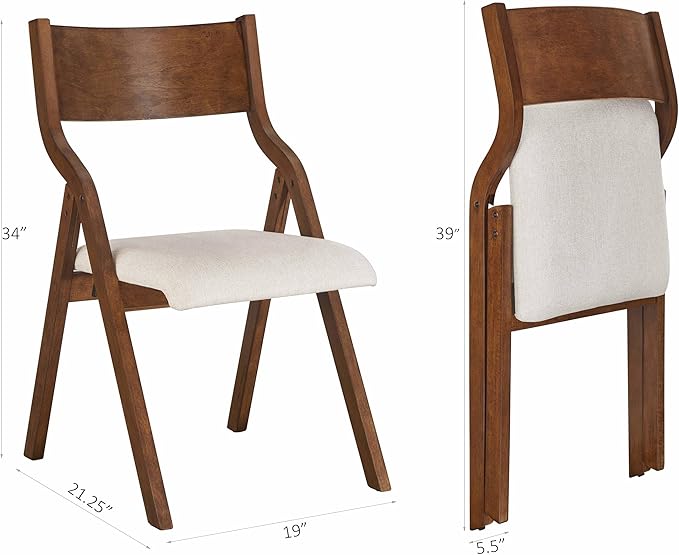 Ball & Cast Upholstered Folding Chairs Set of 2, Kitchen Dining-Chair w/Solid Wood Frame, Portable Activity Neeting Chair,No Assembly Needed, Easy Carry and Storage,Walnut+Taupe