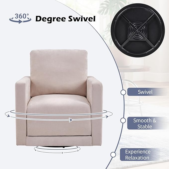INZOY Swivel Accent Chair with Hidden Storage, Comfy 360° Swivel Chair, Upholstered Chenille Square Chair for Living Room Bedroom Small Spaces, Fully Assembled, Beige