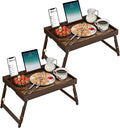 2 Pack Bamboo Breakfast Tray with Telescopic Legs Tray with Foldable Legs and Removable Stand | Ergonomic Handle | Portable Bed Tray for Dining, Working, Laptop, Tablet and Phone