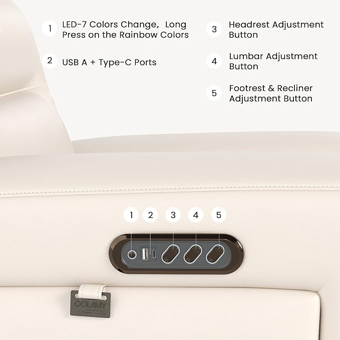 COLAMY Aura Triple Motors Power Recliner Chairs with USB and Type C Port, Home Theater Chair with LED Lights, Electric Wall Hugger Recliner for Living Room, Beige