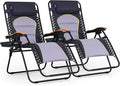 PHI VILLA XXL Oversized Padded Zero Gravity Chair Set of 2, Foldable Patio Recliner, 30" Wide Seat Anti Gravity Lounger with Armrest and Cup Holder, Support 400 LBS (Grey Accents)